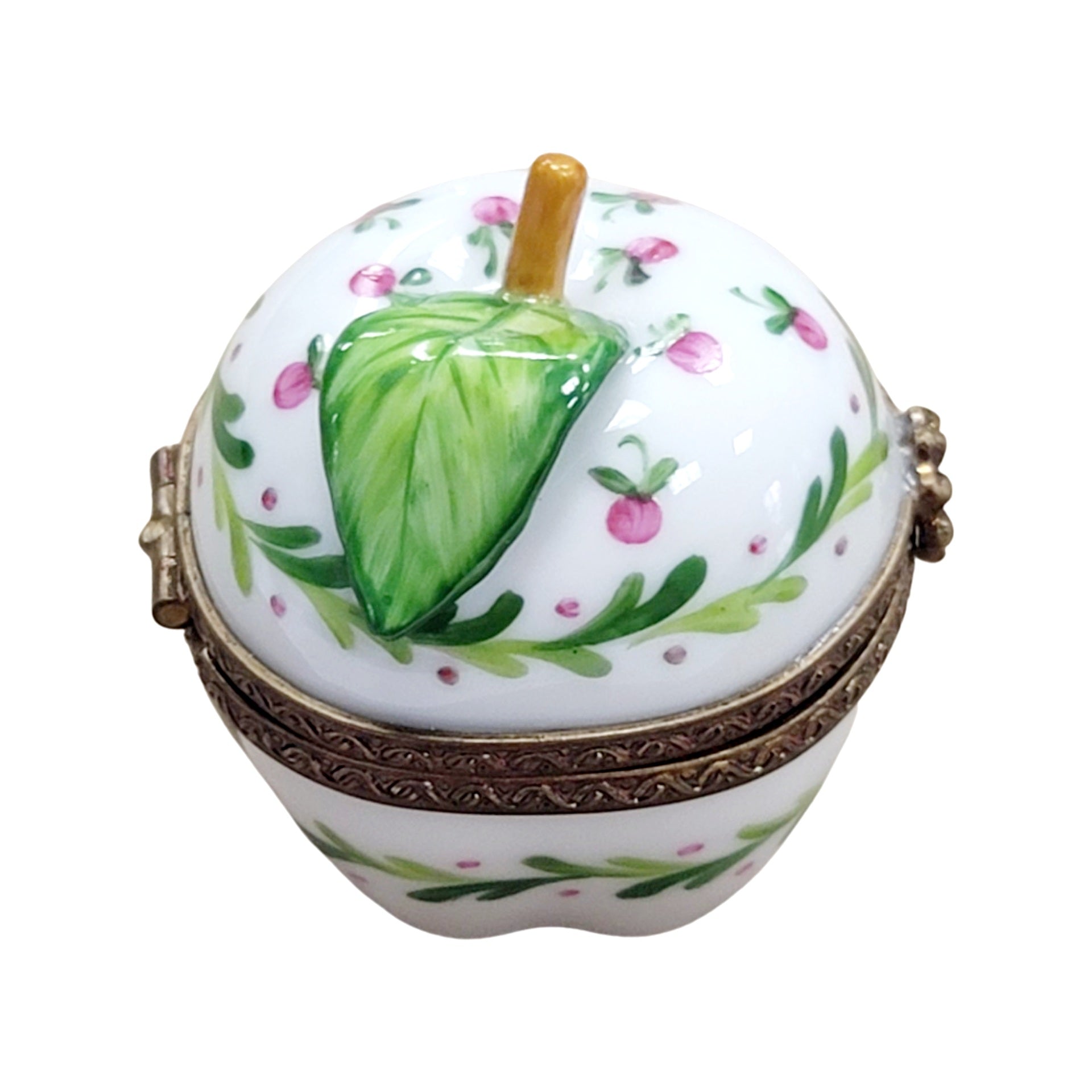 Green Apple Blossom Trinket Box Porcelain Limoges fruit vegetable French Trinket Box
