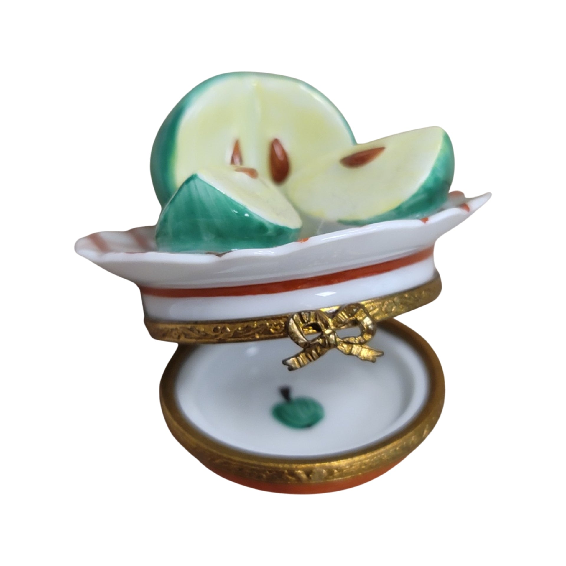Elegant Green Apple Trinket Box Porcelain Limoges fruit vegetable French Trinket Box