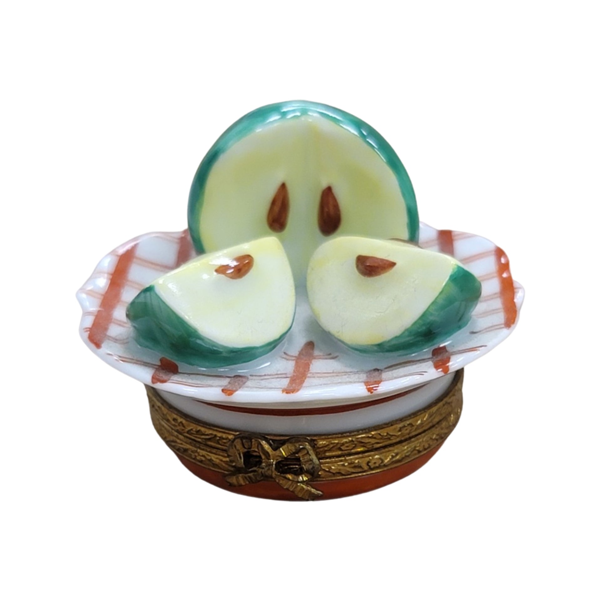 Elegant Green Apple Trinket Box Porcelain Limoges fruit vegetable French Trinket Box