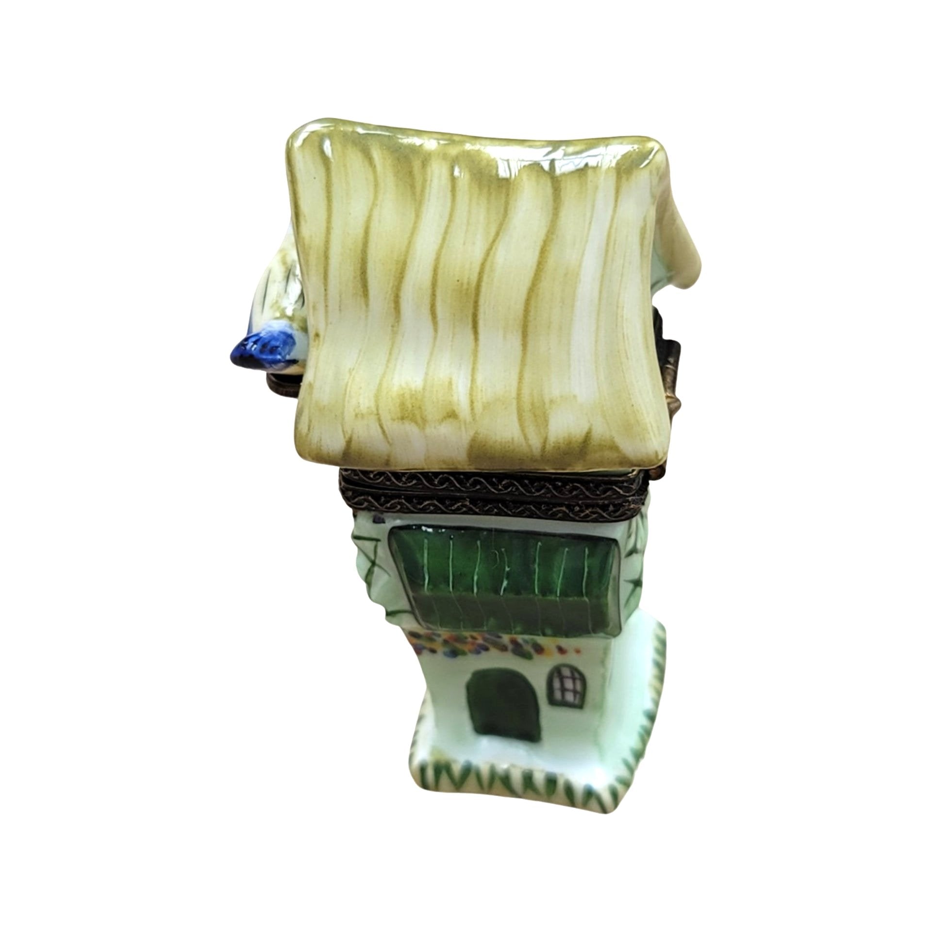 Green Bird House Figurine Porcelain Limoges garden bird French Trinket Box