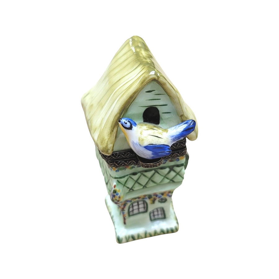 Green Bird House Figurine Porcelain Limoges garden bird French Trinket Box