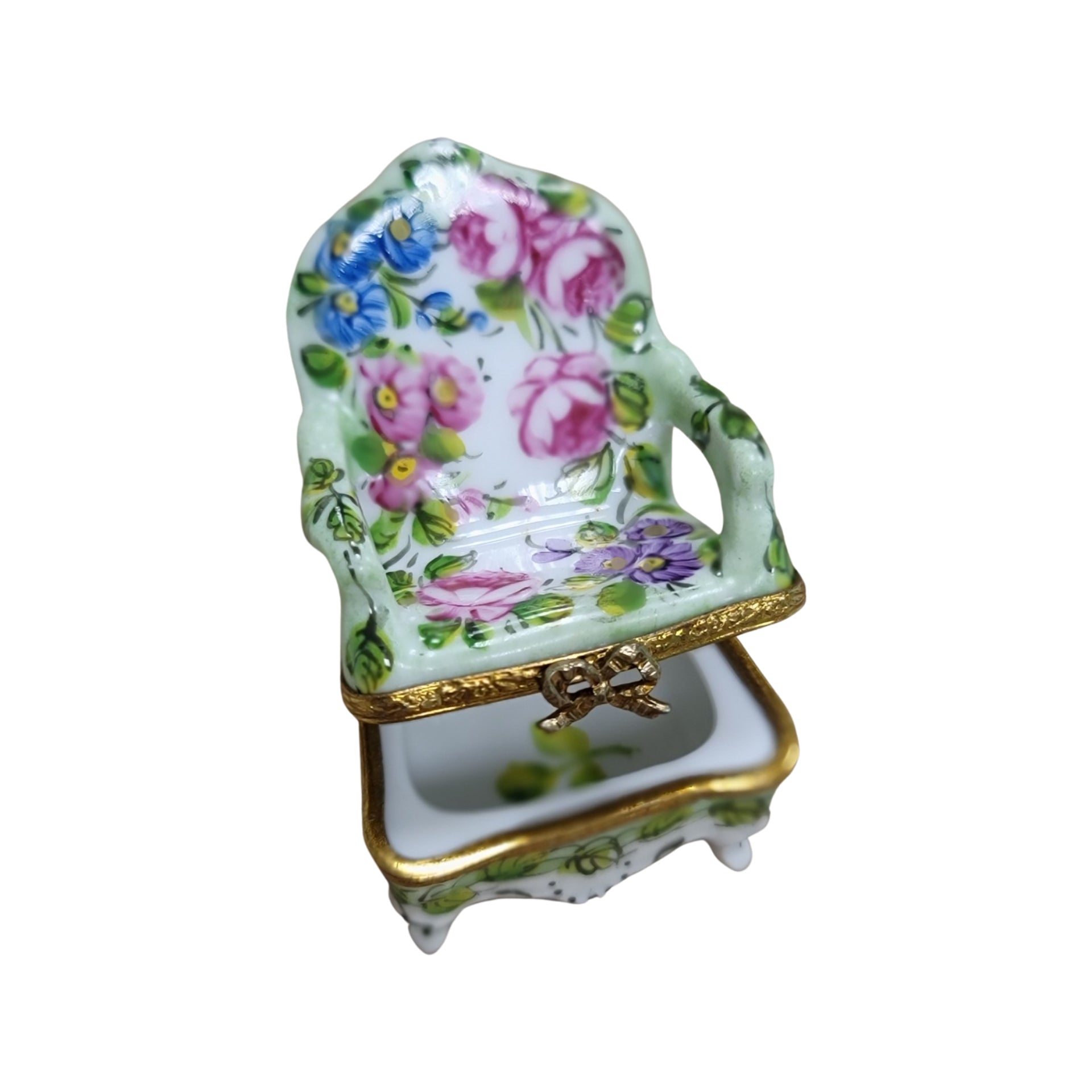 Elegant Green Chair Figurine Porcelain Limoges furniture French Trinket Box