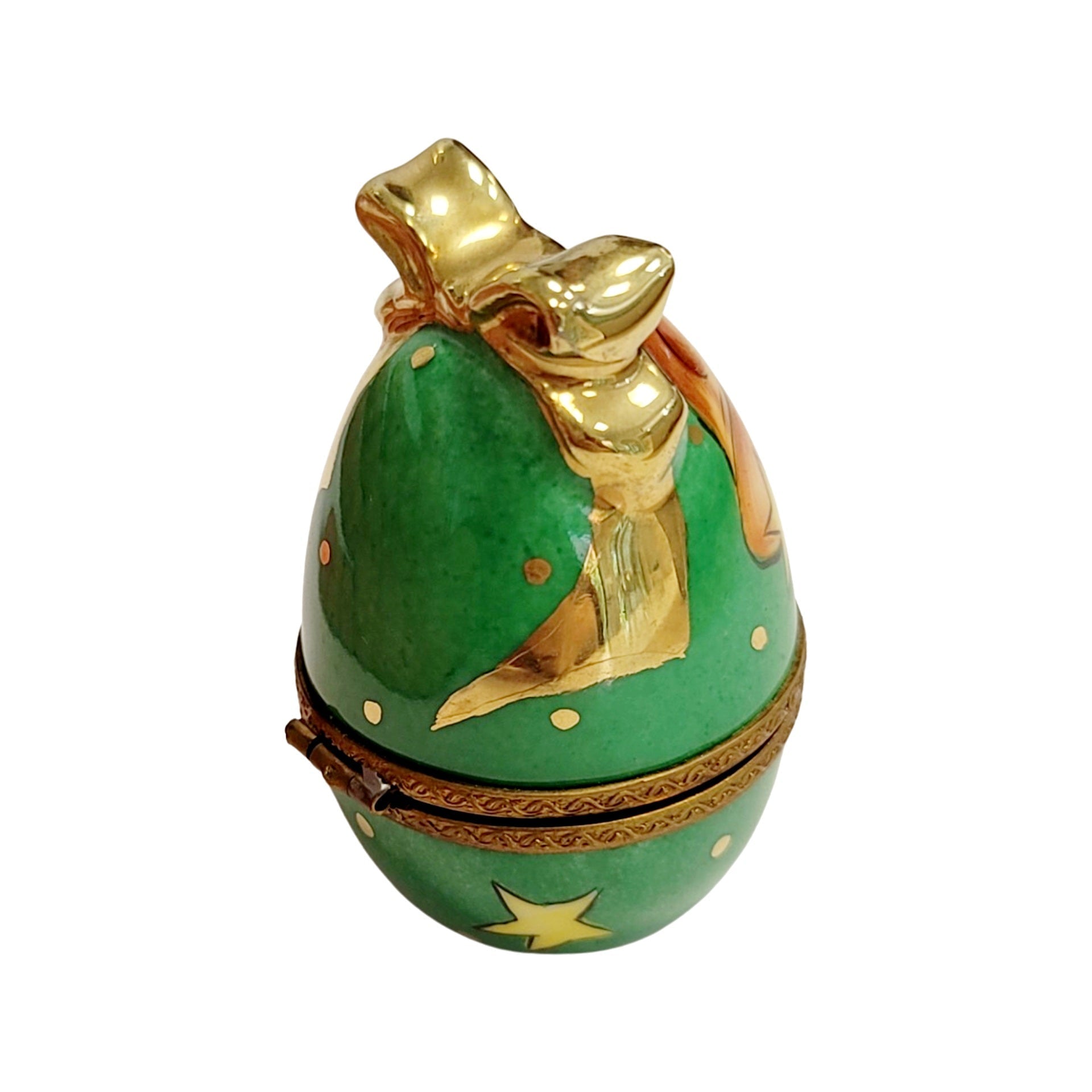 Green Egg Golden Bell Box Porcelain Limoges egg LIMOGES BOXES French Trinket Box