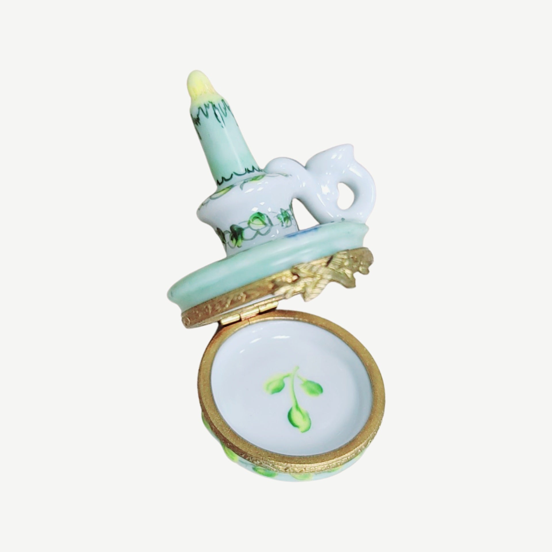 Green Elegance Candle Stick Box Porcelain Limoges home French Trinket Box