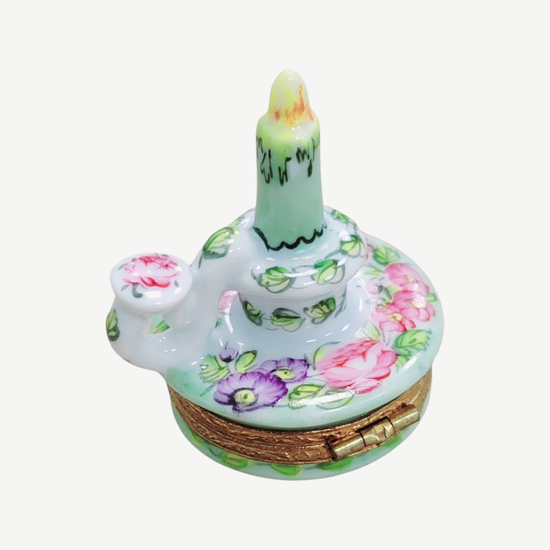 Green Elegance Candle Stick Box Porcelain Limoges home French Trinket Box
