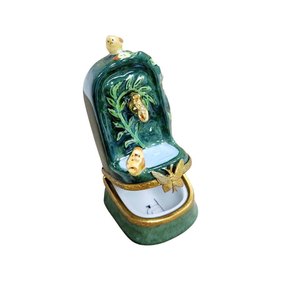 Green Fountain Bird Figurine Porcelain Limoges garden Limoges Box French Trinket Box