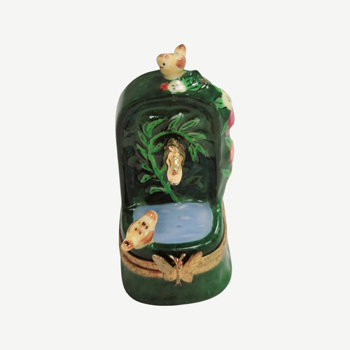 Green Fountain Bird Figurine Porcelain Limoges garden Limoges Box French Trinket Box