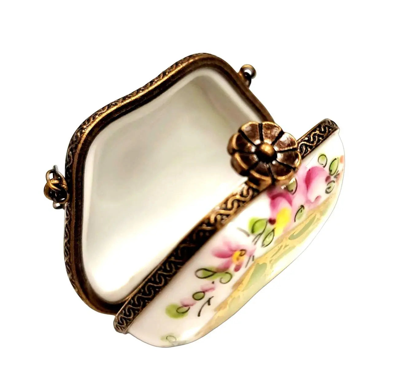 Green Hand Painted Rose Purse Porcelain Limoges purse trinket box limoges French Trinket Box