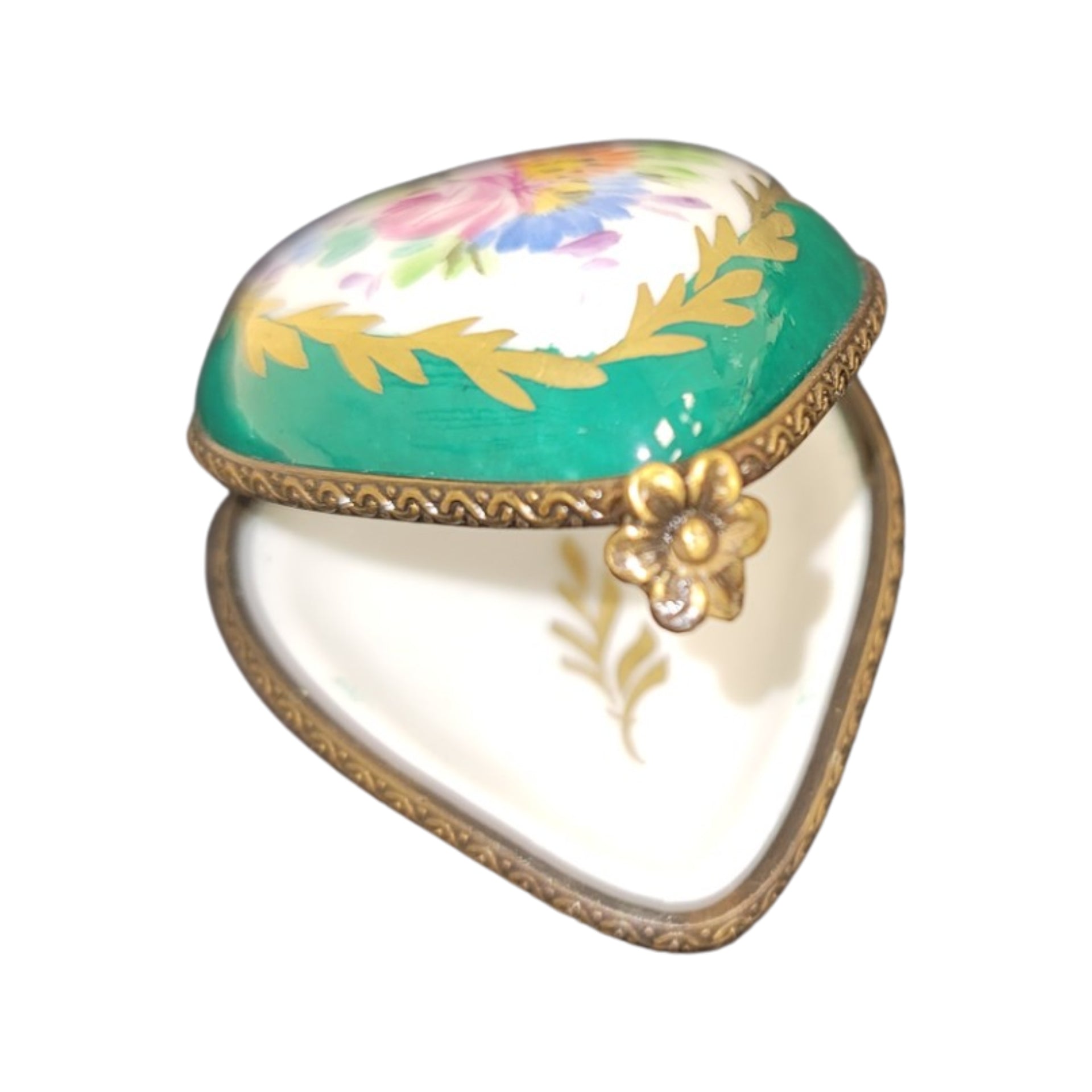 Green Heart Floral Treasure Porcelain Limoges hearts LIMOGES BOXES French Trinket Box