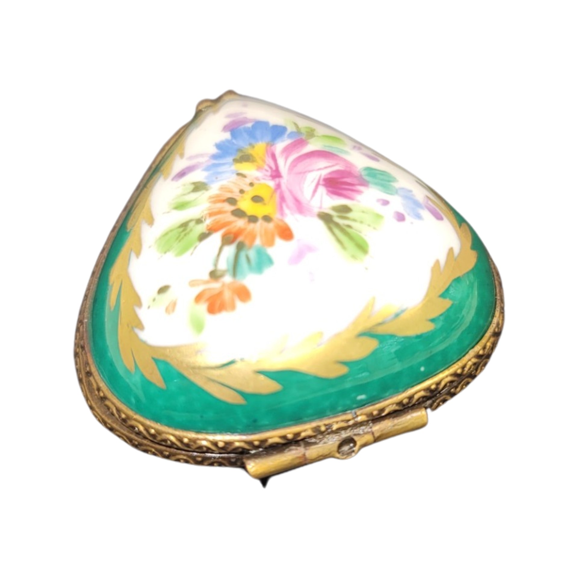Green Heart Floral Treasure Porcelain Limoges hearts LIMOGES BOXES French Trinket Box