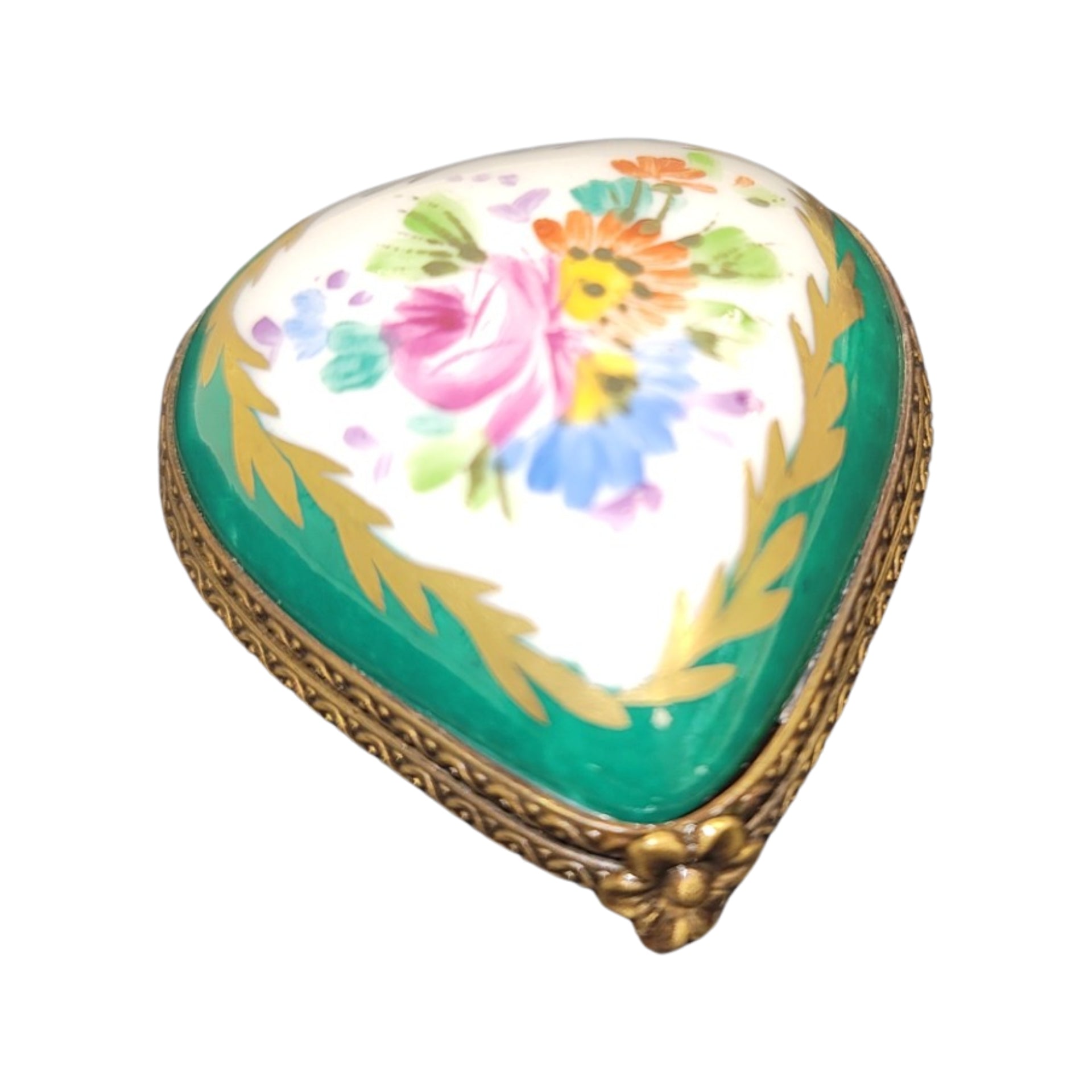 Green Heart Floral Treasure Porcelain Limoges hearts LIMOGES BOXES French Trinket Box