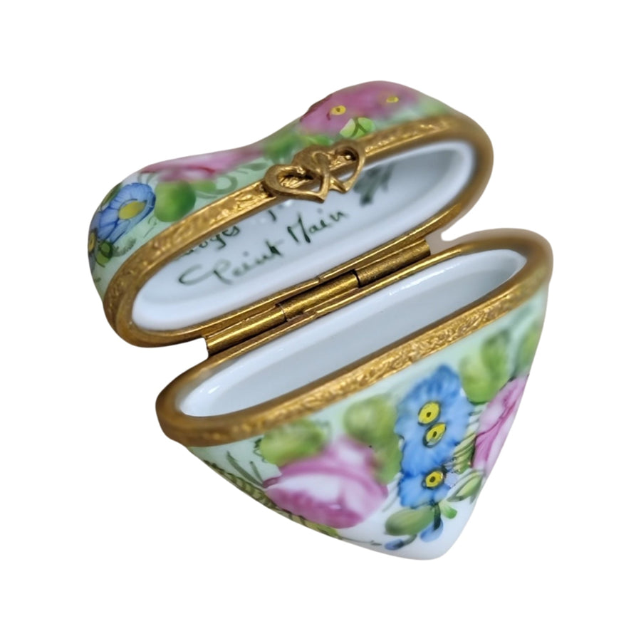 Green Heart Floral Trinket Box Porcelain Limoges hearts LIMOGES BOXES French Trinket Box