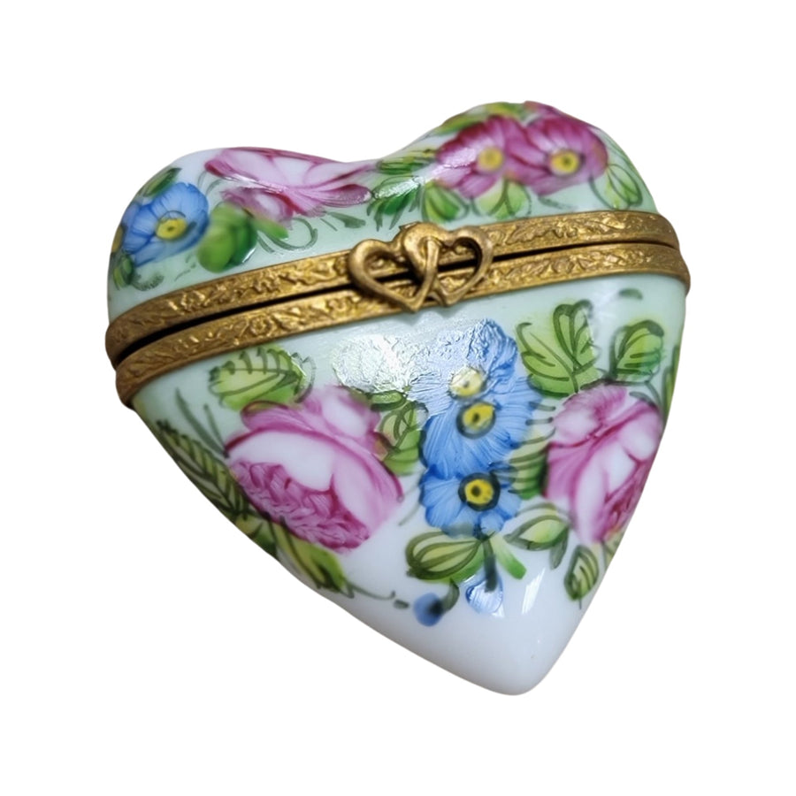 Green Heart Floral Trinket Box Porcelain Limoges hearts LIMOGES BOXES French Trinket Box