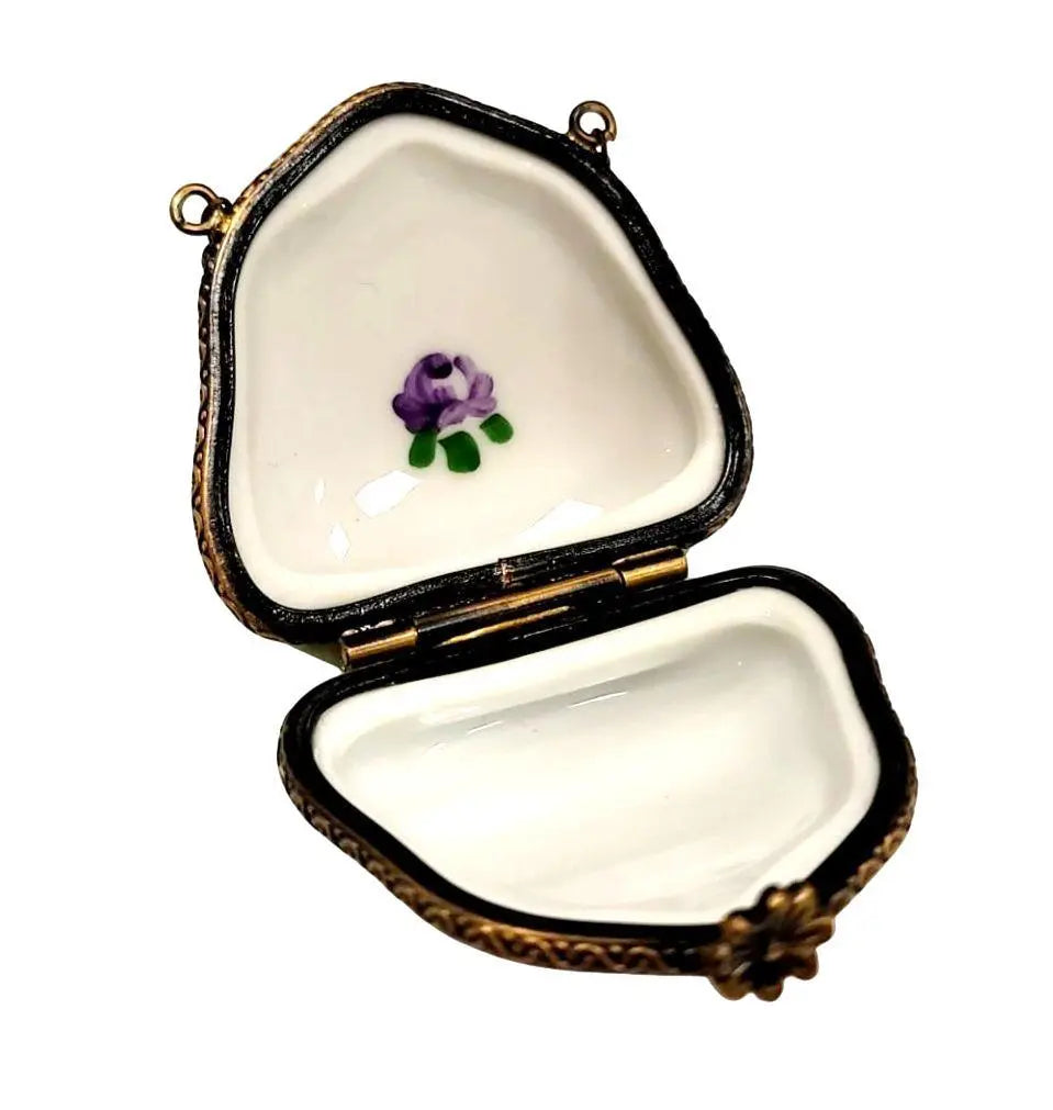 Green Purse with Purple Flowers Porcelain Limoges purse trinket box limoges French Trinket Box