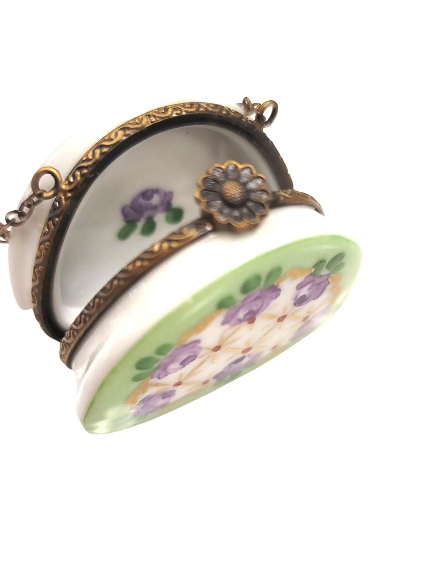 Green Purse with Purple Roses Porcelain Limoges purse trinket box limoges French Trinket Box