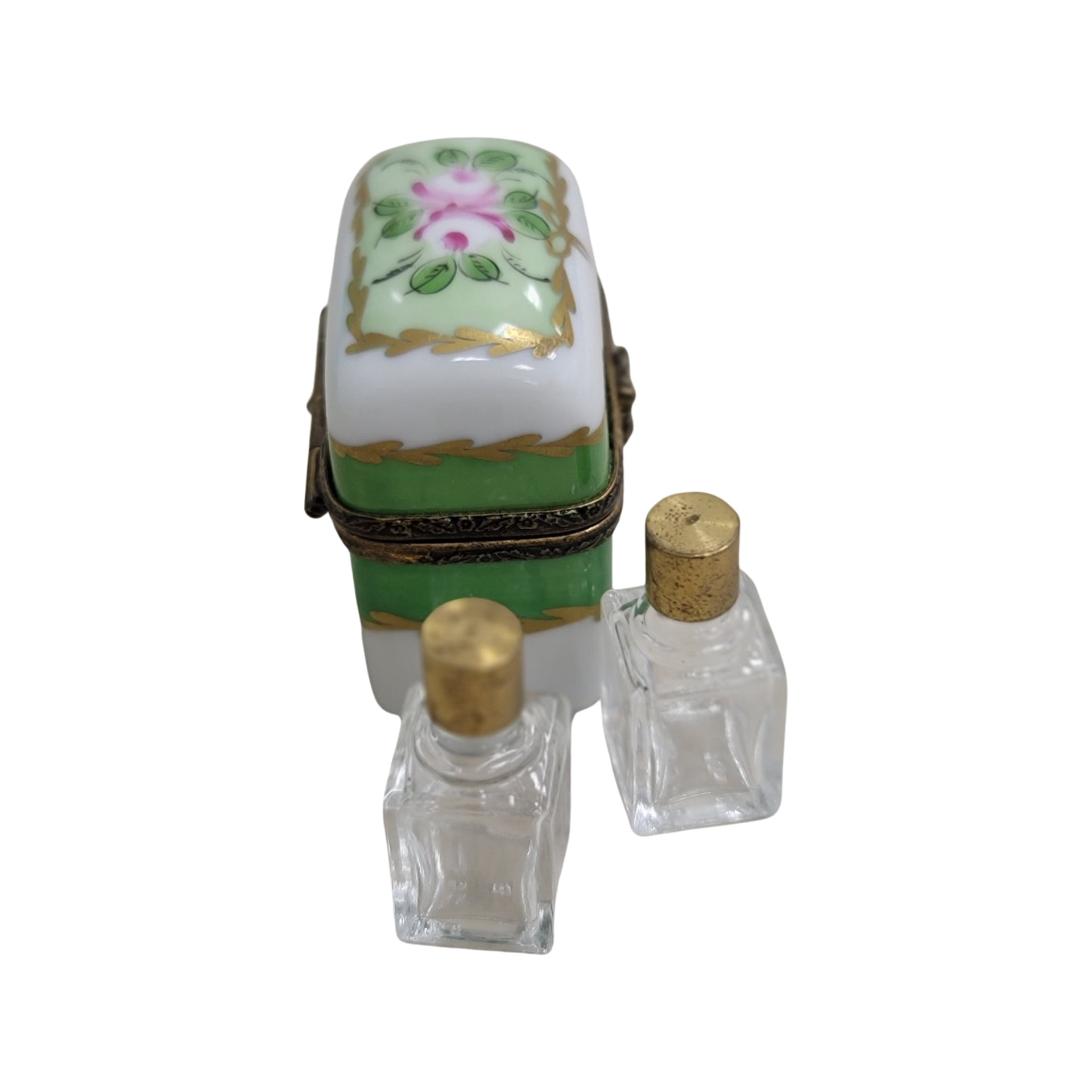 Green Rose Perfume Box Porcelain Limoges Perfume French Trinket Box