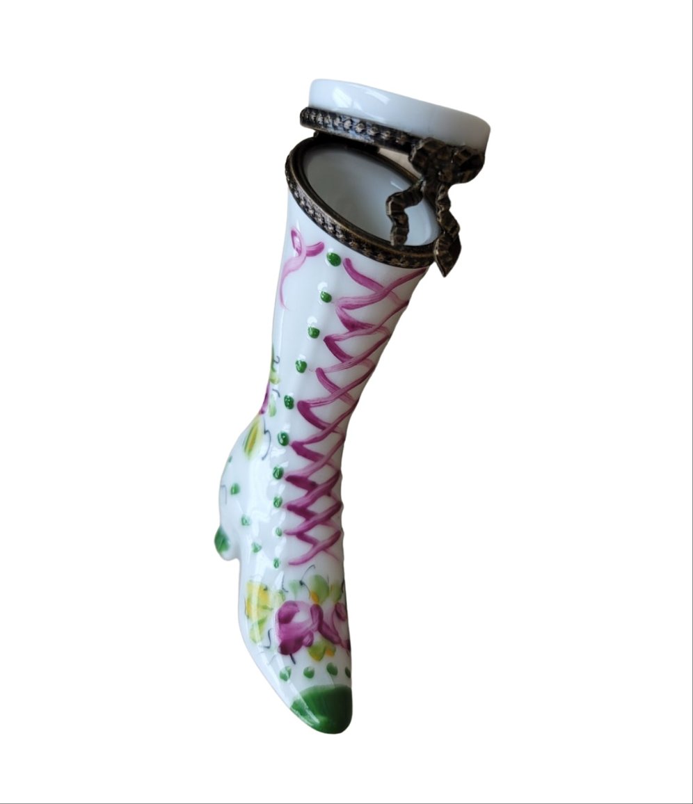 Green Victorian Boot Limoges Box Porcelain Limoges shoe figurine LIMOGES BOXES French Trinket Box