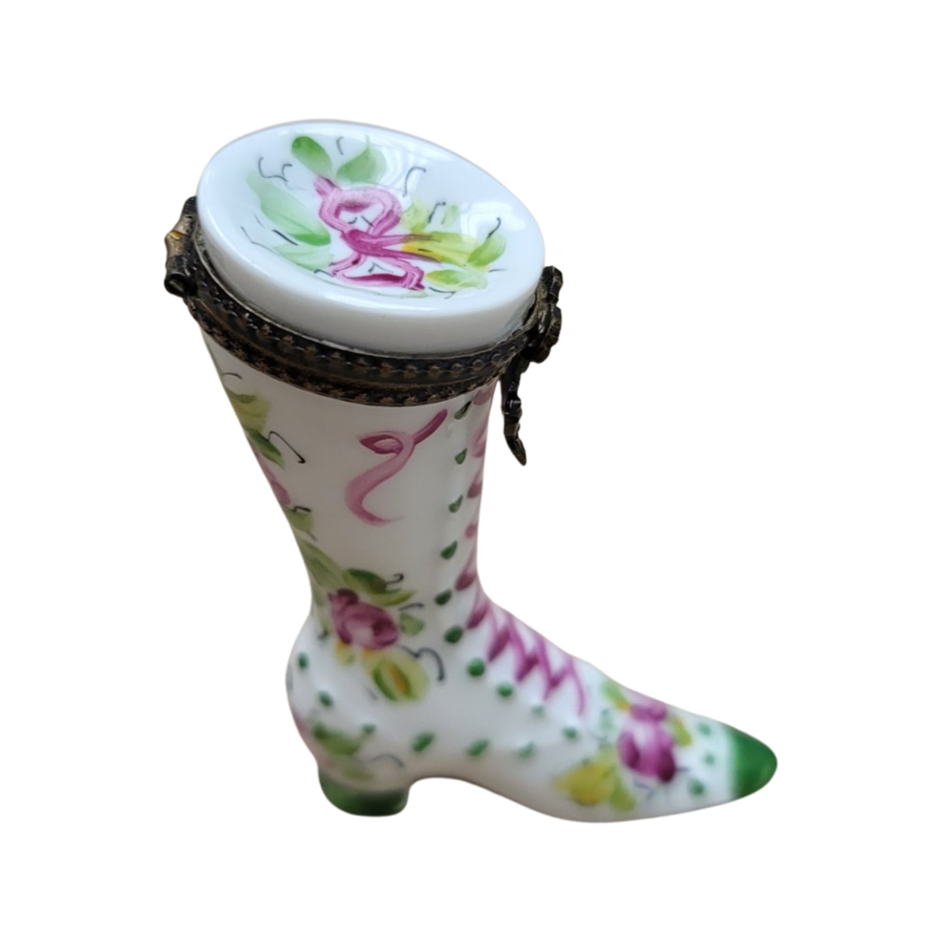 Green Victorian Boot Limoges Box Porcelain Limoges shoe figurine LIMOGES BOXES French Trinket Box
