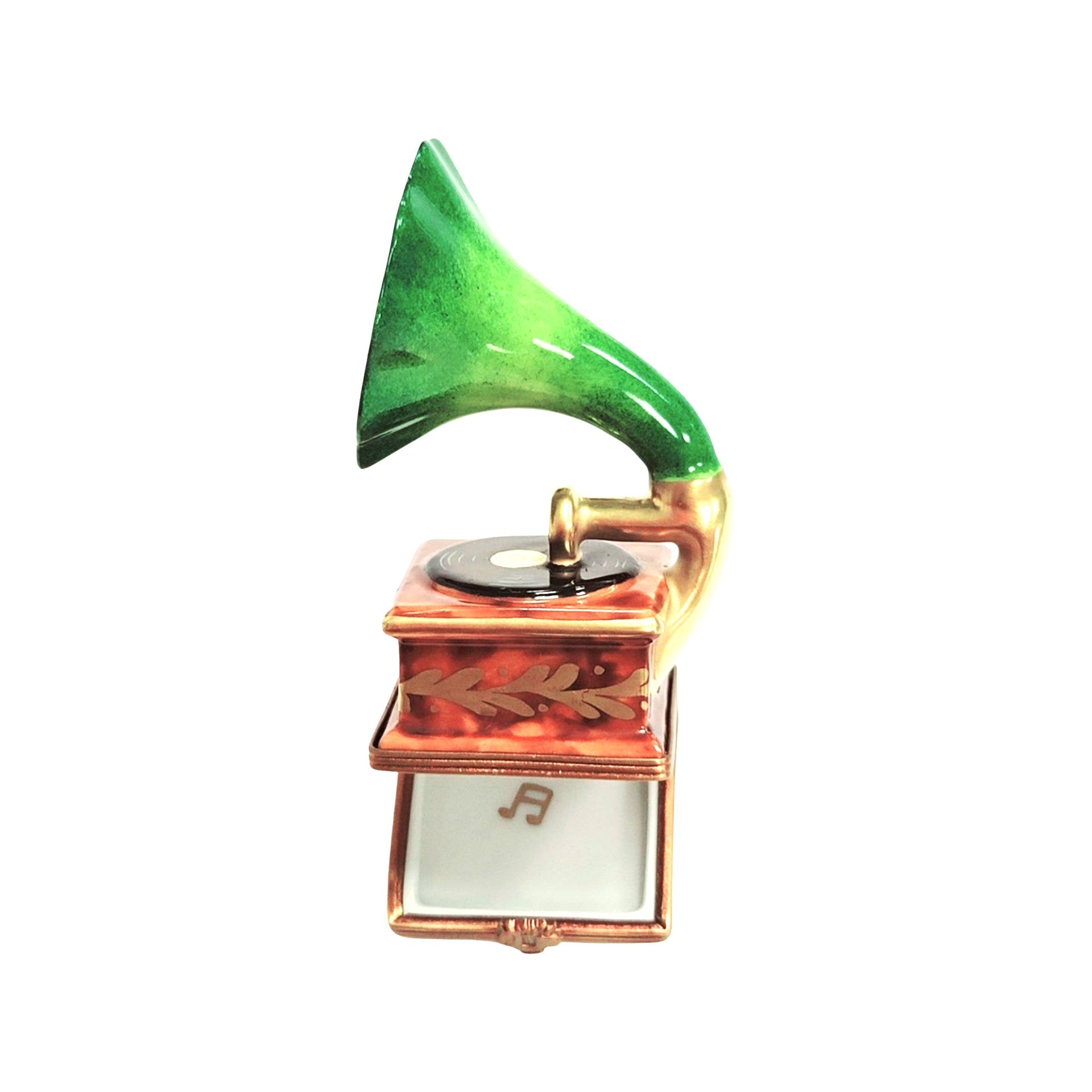 Green Victrola Record Player Figurine Porcelain Limoges Music LIMOGES BOXES French Trinket Box