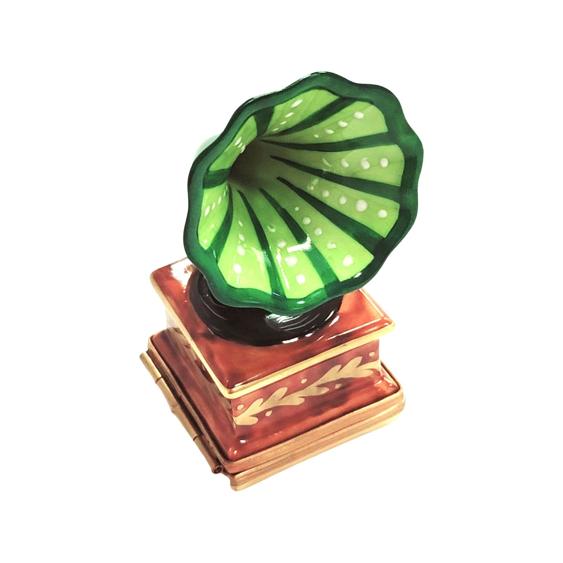 Green Victrola Record Player Figurine Porcelain Limoges Music LIMOGES BOXES French Trinket Box