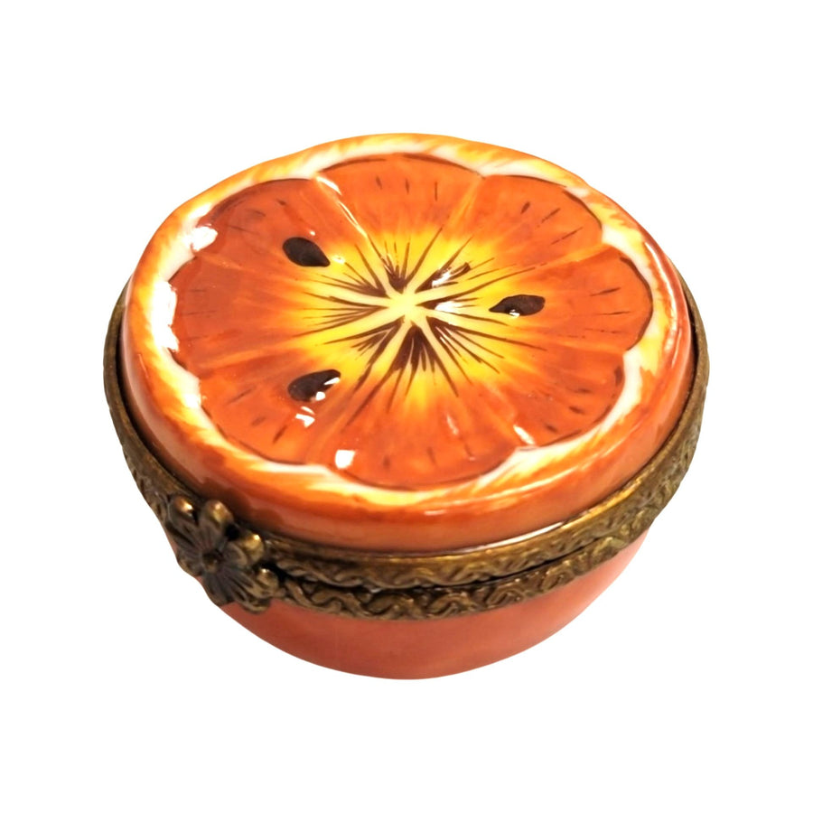Half Orange Trinket Box Delight Porcelain Limoges fruit vegetable French Trinket Box