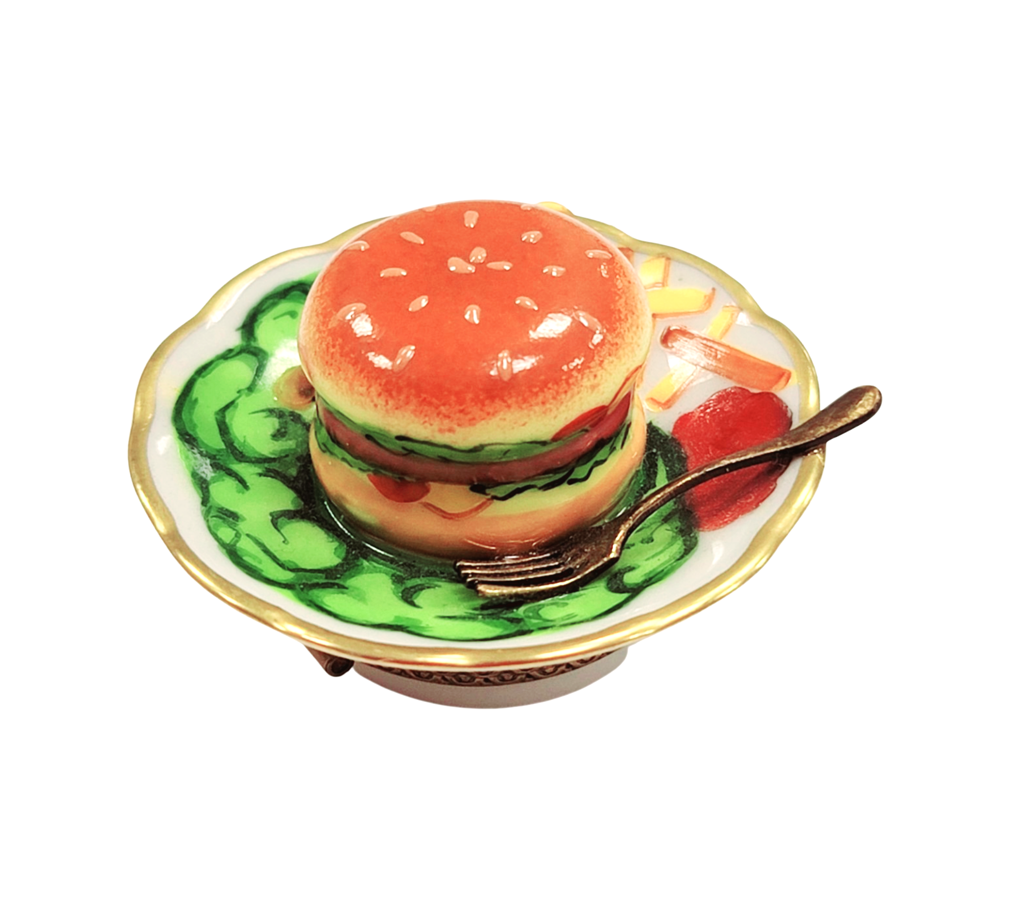 Hamburger and Fries Limoges Box Porcelain Limoges Food French Trinket Box