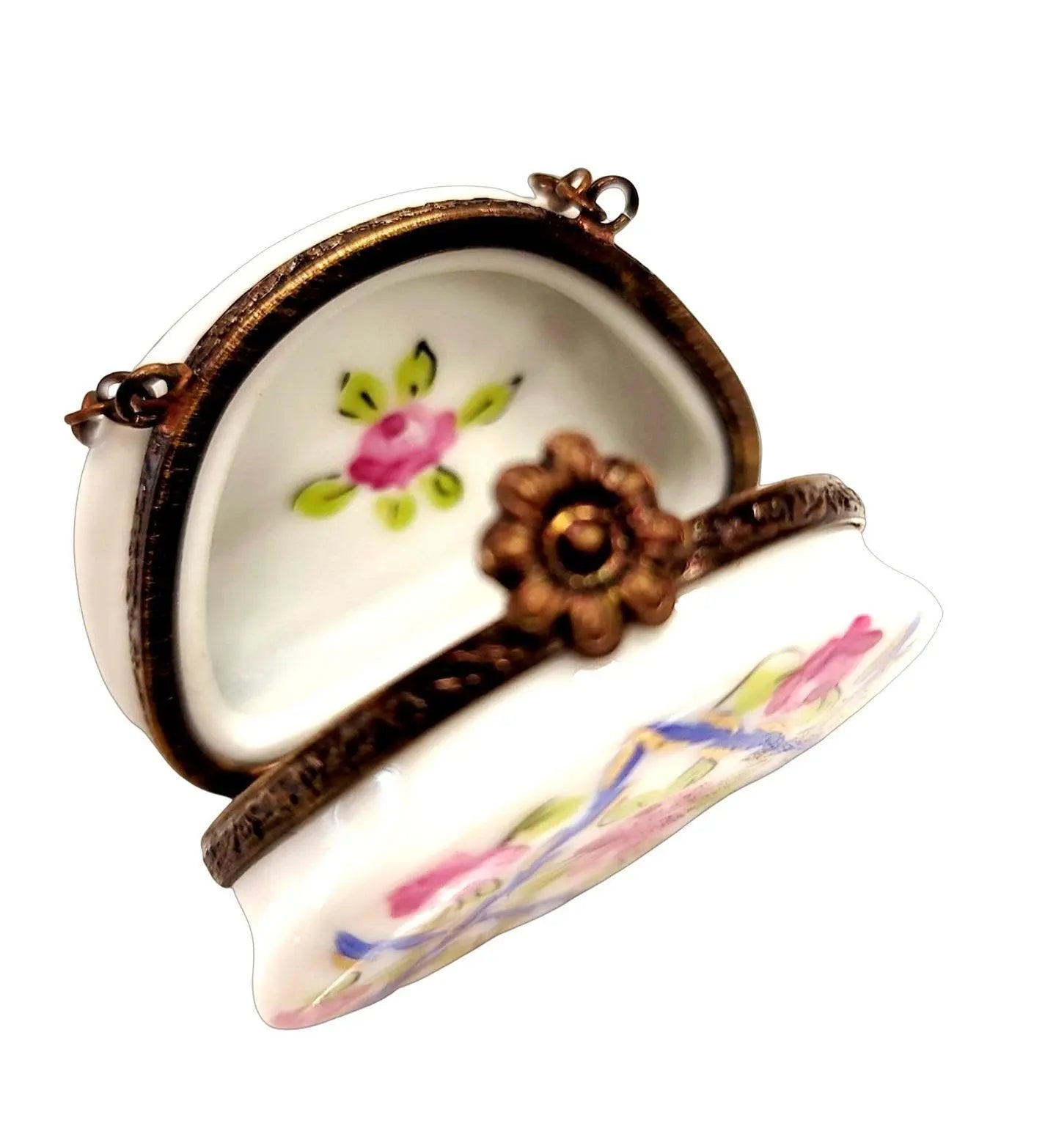 Hand Painted Floral Limoges Box Porcelain Limoges purse trinket box French Trinket Box