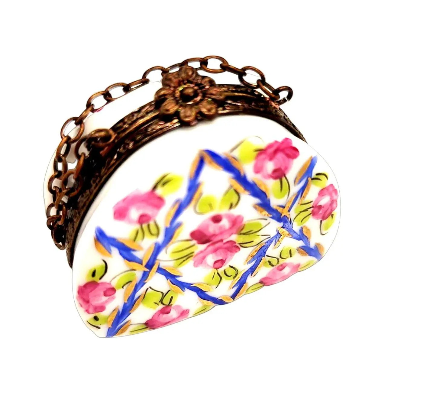 Hand Painted Floral Limoges Box Porcelain Limoges purse trinket box French Trinket Box
