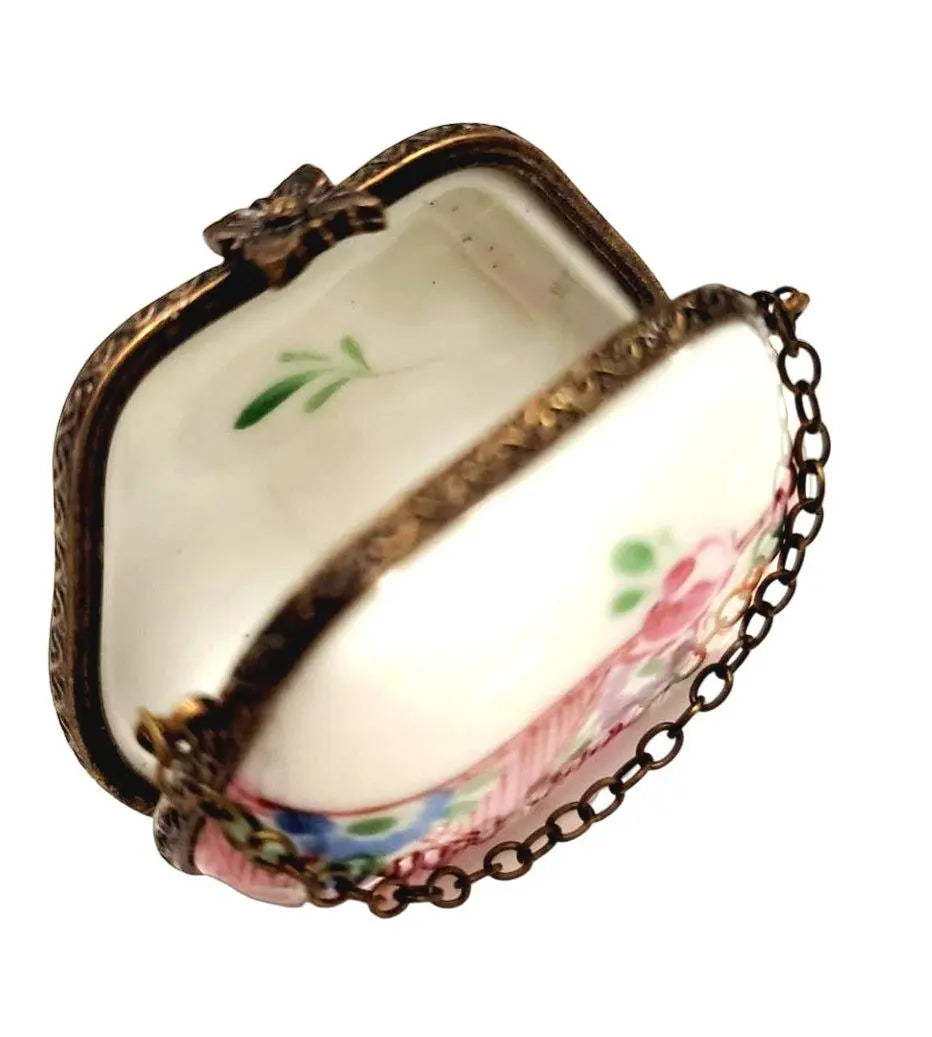 Hand Painted Pink Purse Limoges Box Porcelain Limoges purse trinket box limoges French Trinket Box