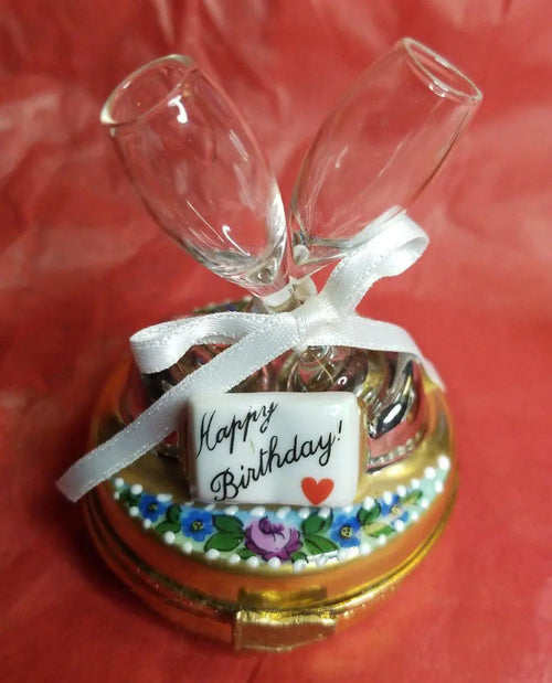 Happy Birthday Champagne Celebration Porcelain Limoges special wine limoges box birthday gift celebrate occasions maternity French Trinket Box