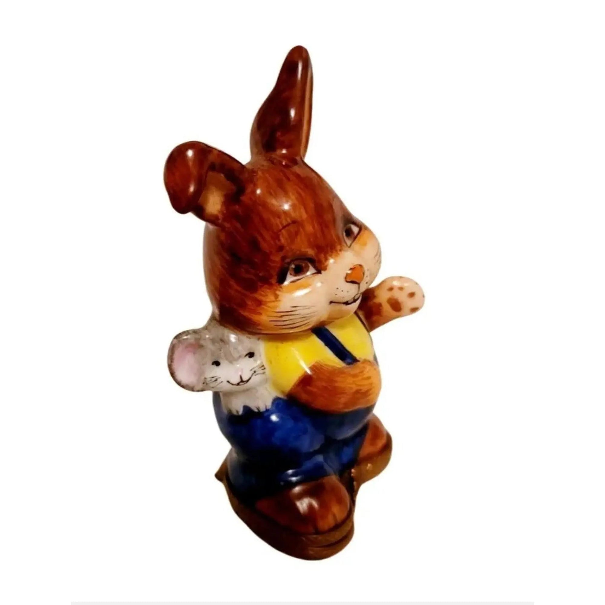 Happy Rabbit and Mouse Figurine Porcelain Limoges French Trinket Box