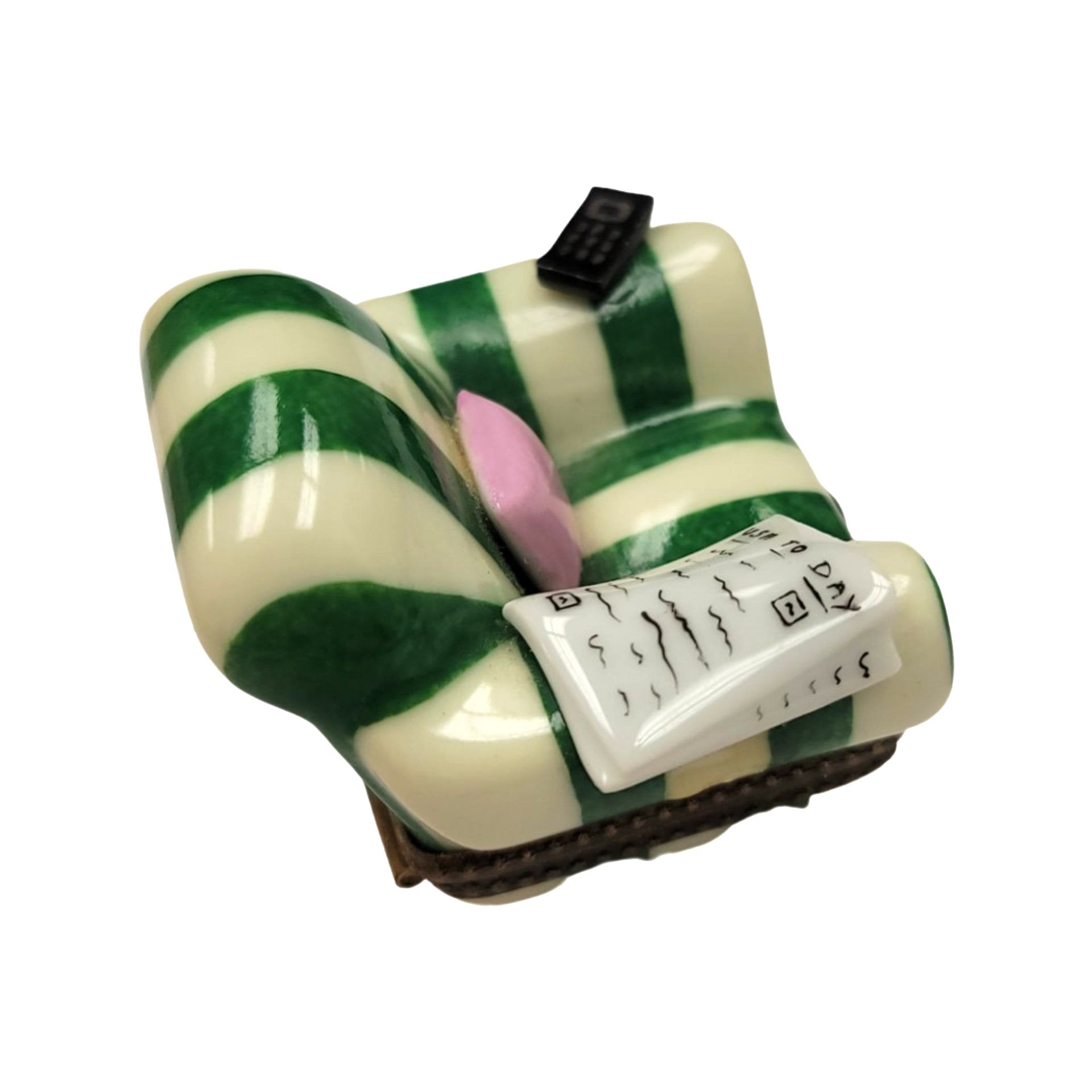 Happy Retirement Green Chair Porcelain Limoges furniture French Trinket Box