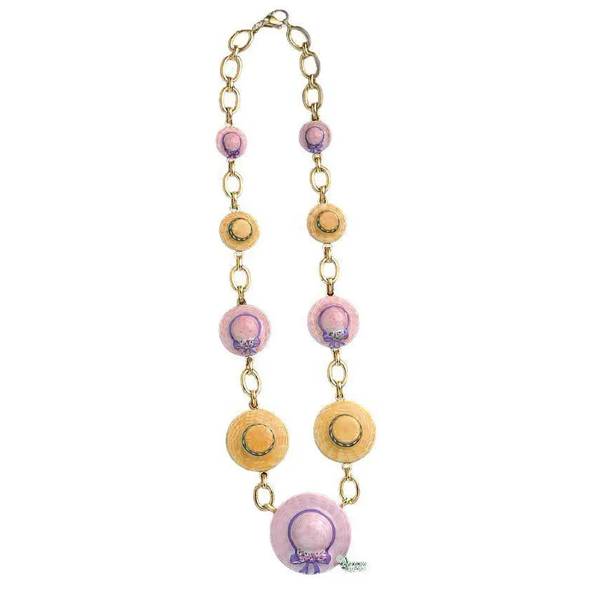 Hat Necklace: Pink And Yellow Porcelain Limoges Jewerly French Trinket Box