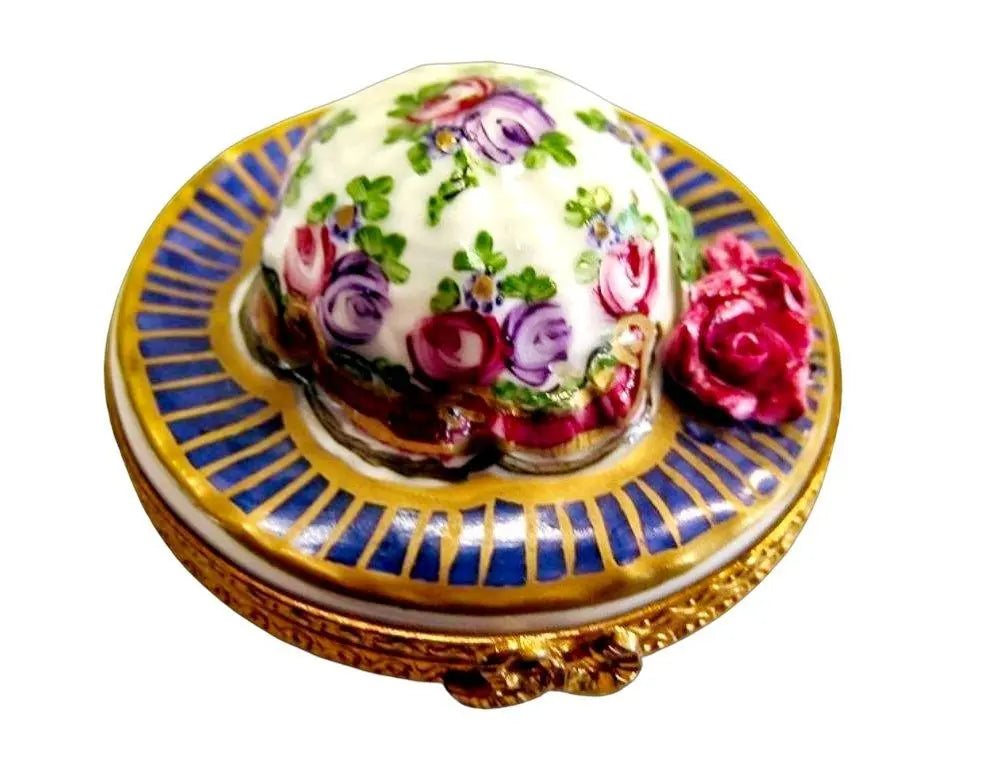 Hat Sevre Roses Porcelain Limoges traditional hat fashion women French Trinket Box