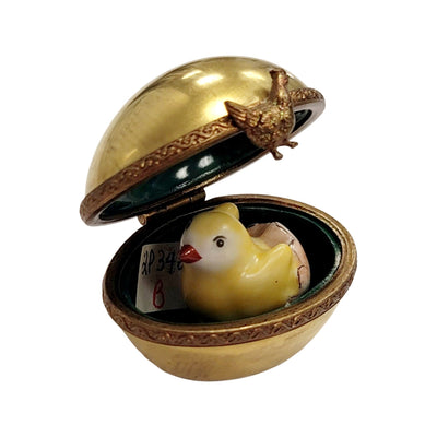 Hatching Chick in Golden Egg Porcelain Limoges farm birds LIMOGES BOXES French Trinket Box