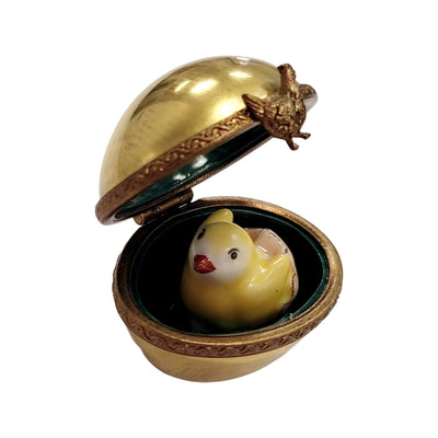 Hatching Chick in Golden Egg Porcelain Limoges farm birds LIMOGES BOXES French Trinket Box