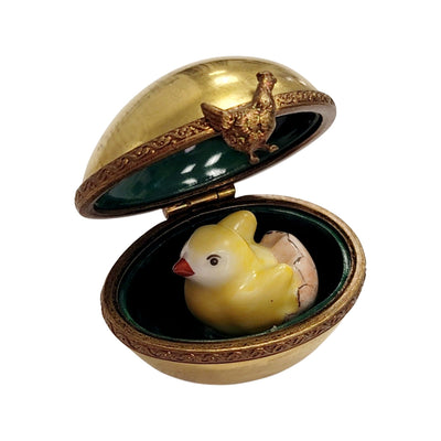 Hatching Chick in Golden Egg Porcelain Limoges farm birds LIMOGES BOXES French Trinket Box