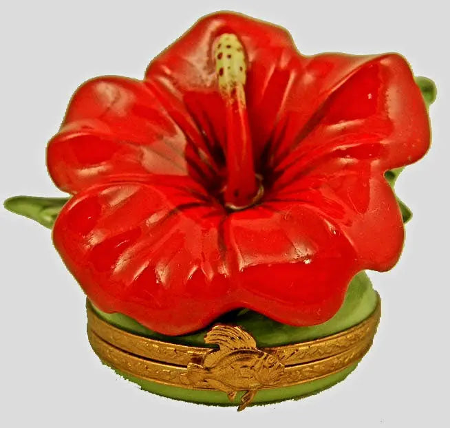 Hawaian Hibiscus Red Garden Porcelain Limoges Beach ocean Travel French Trinket Box