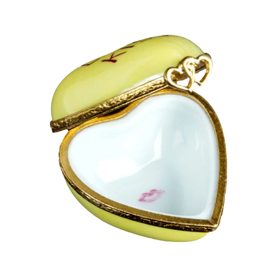 Heart *I Miss You* Green Porcelain Limoges heart special French Trinket Box