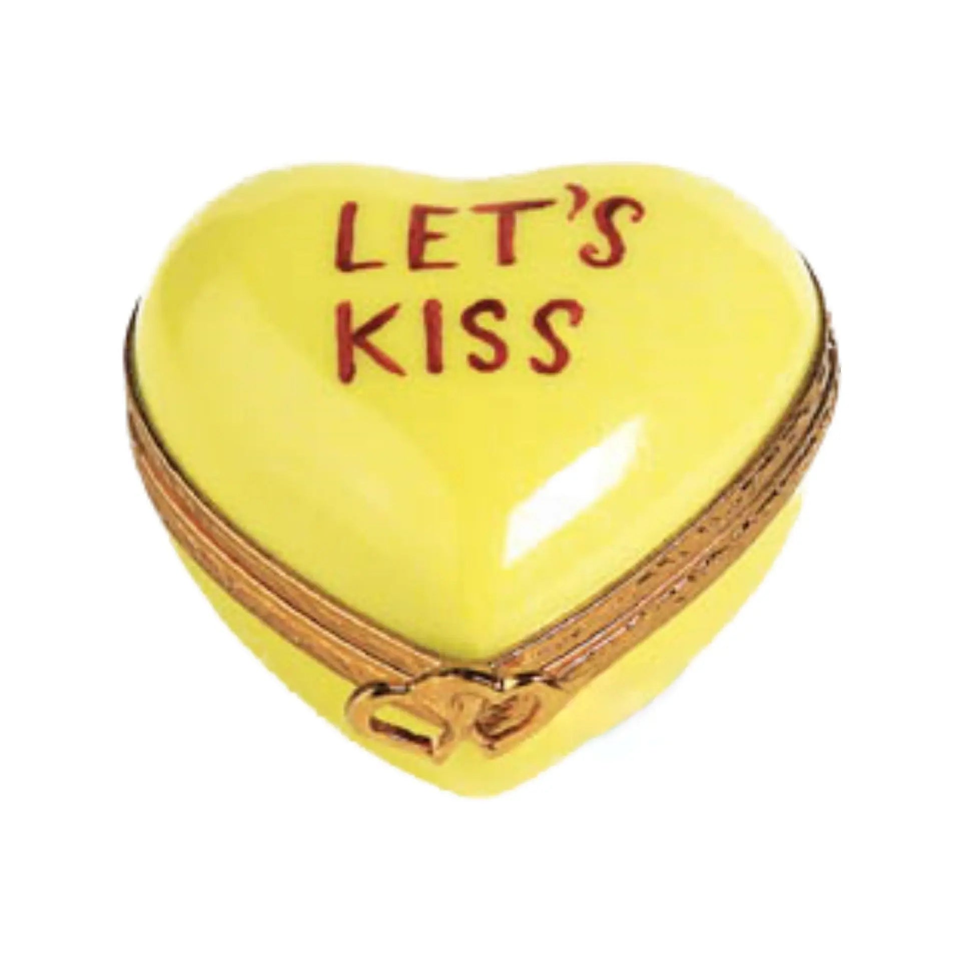 Heart: Let's Kiss Yellow Porcelain Limoges heart love French Trinket Box