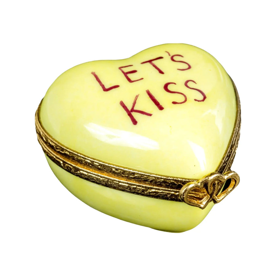 Heart: Let's Kiss Yellow Porcelain Limoges heart love French Trinket Box