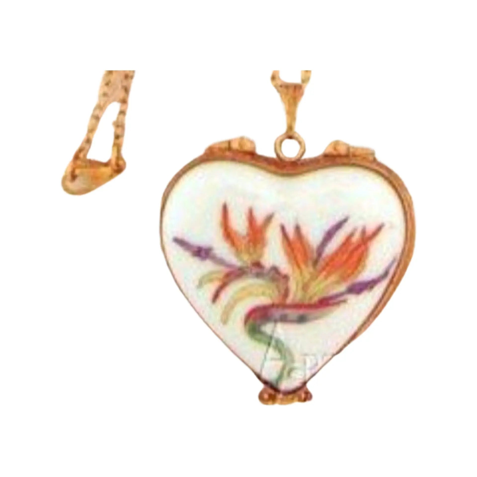 Heart Limoges Pendant Bird Of Paradise Pictute Frame inside Porcelain Limoges heart jewelry French Trinket Box