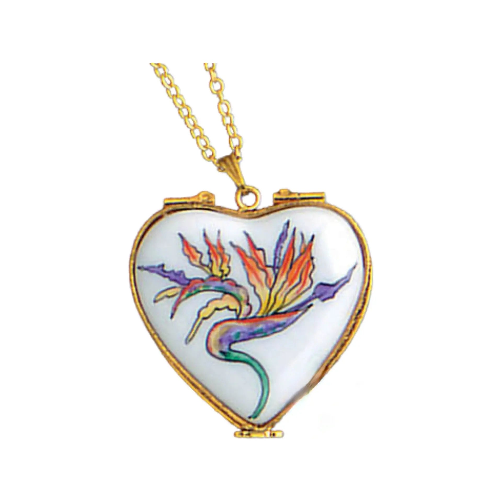 Heart Limoges Pendant Bird Of Paradise Pictute Frame inside Porcelain Limoges heart jewelry French Trinket Box