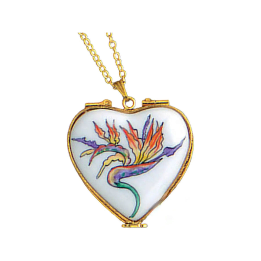Heart Limoges Pendant Bird Of Paradise Pictute Frame inside Porcelain Limoges heart jewelry French Trinket Box