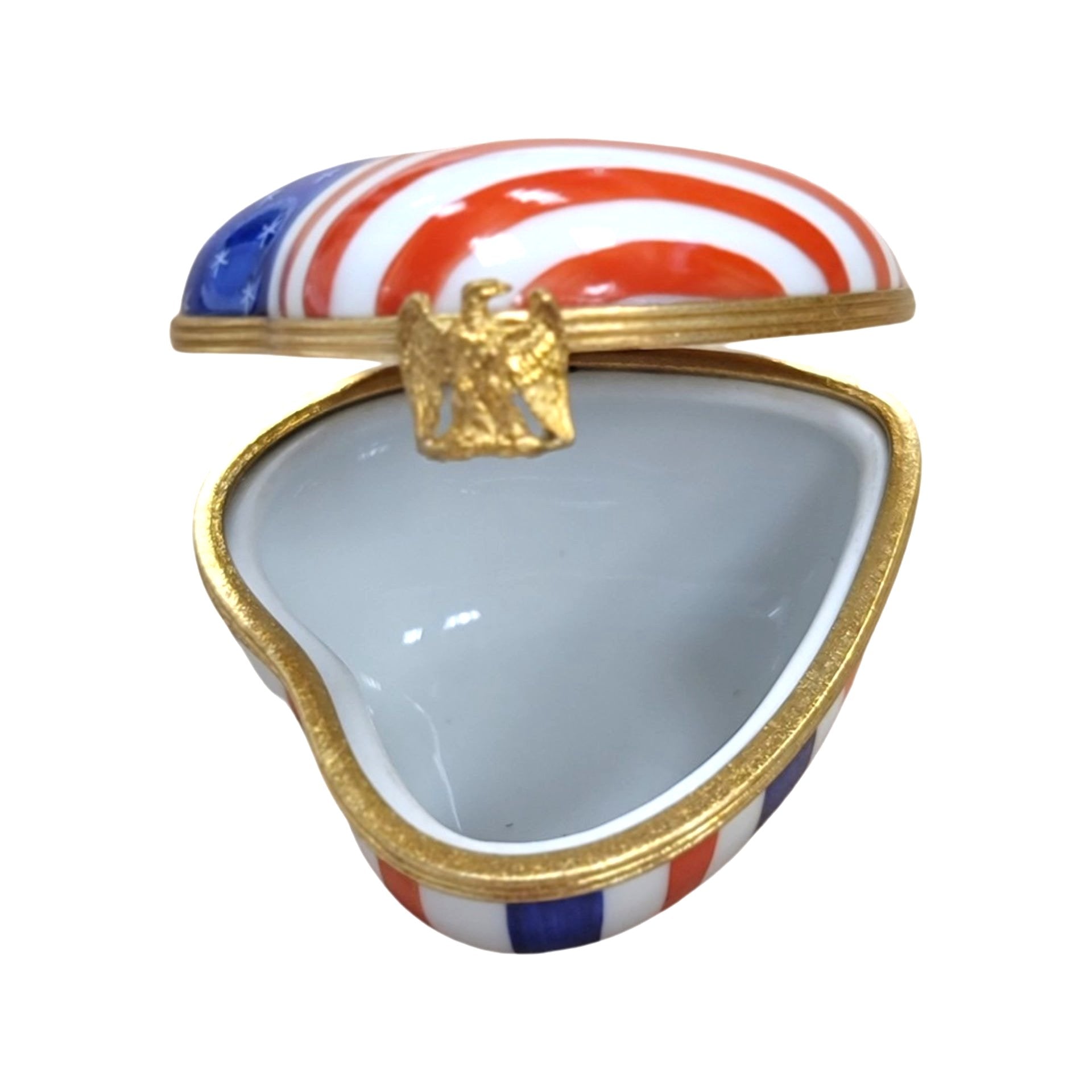Heart Shaped American Flag Box Porcelain Limoges united states patriotic heart French Trinket Box