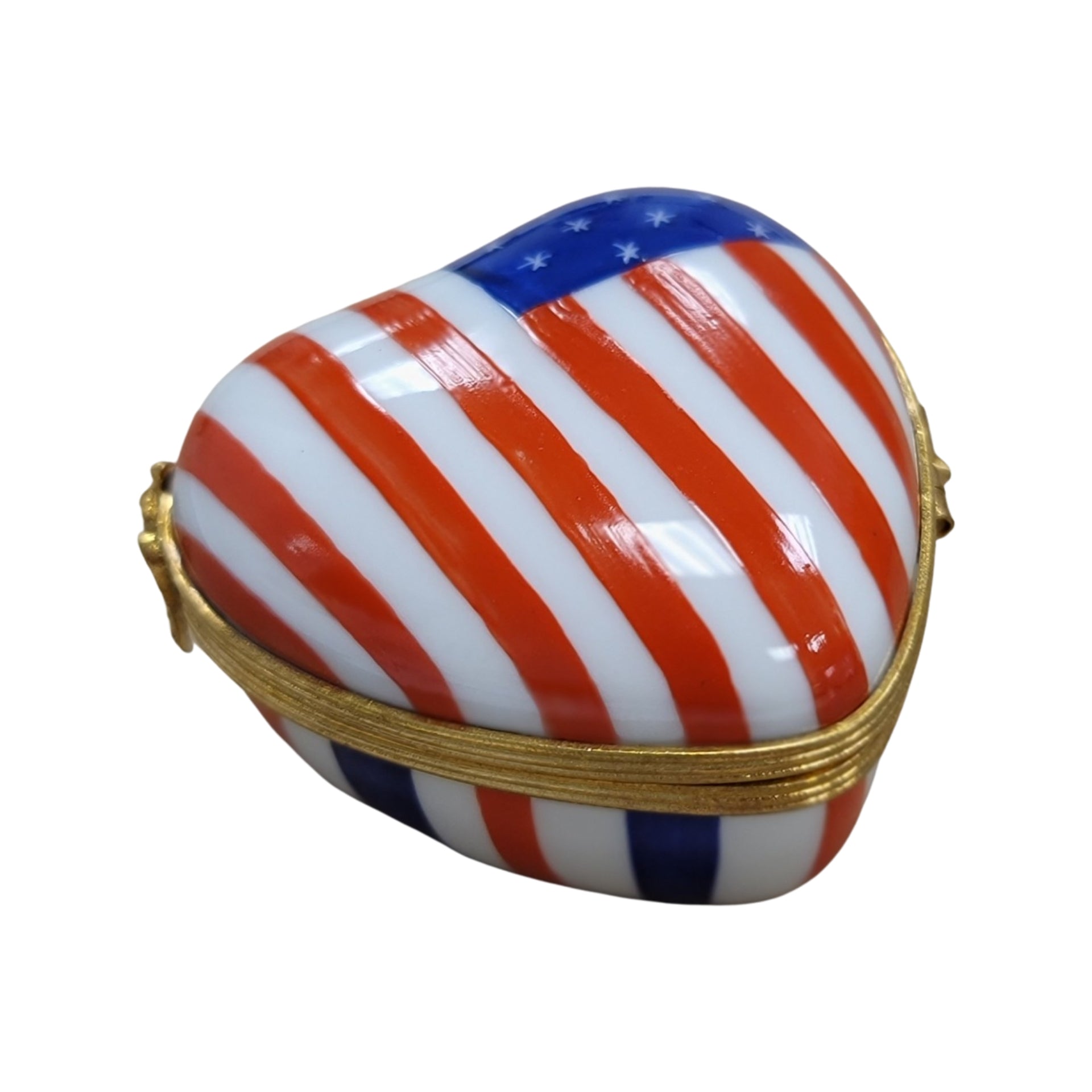 Heart Shaped American Flag Box Porcelain Limoges united states patriotic heart French Trinket Box