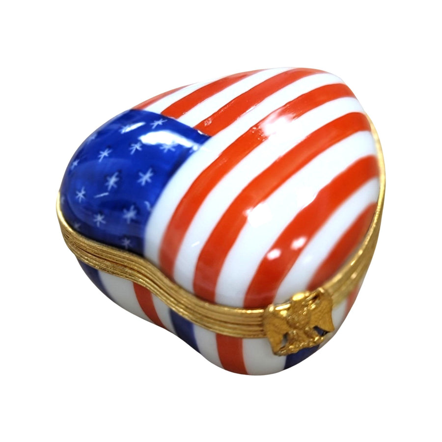 Heart Shaped American Flag Box Porcelain Limoges united states patriotic heart French Trinket Box