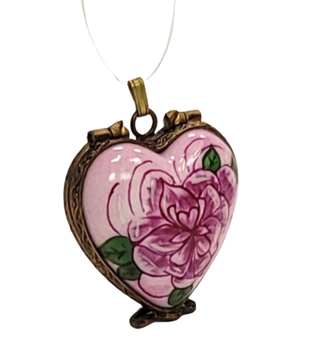 Heart-Shaped Rose Pendant Porcelain Limoges heart jewelry Limoges Boxes French Trinket Box