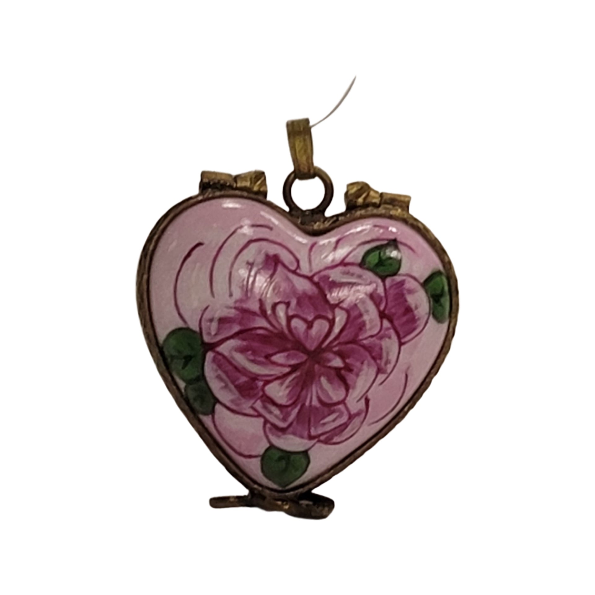 Heart-Shaped Rose Pendant Porcelain Limoges heart jewelry Limoges Boxes French Trinket Box