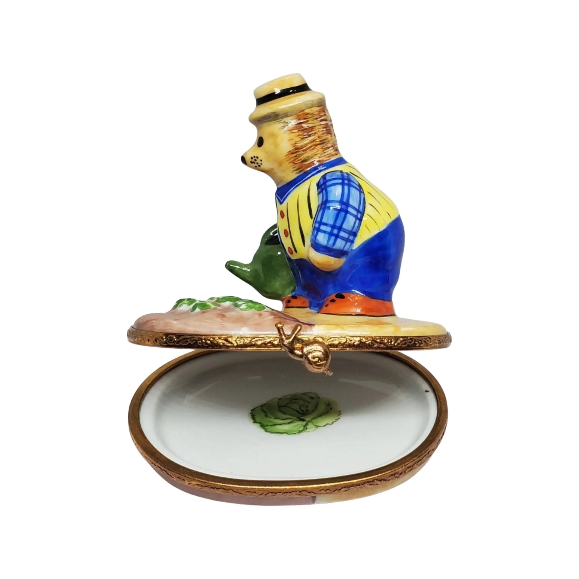 Hedgehog w Watering Can Porcelain Limoges bug critters French Trinket Box